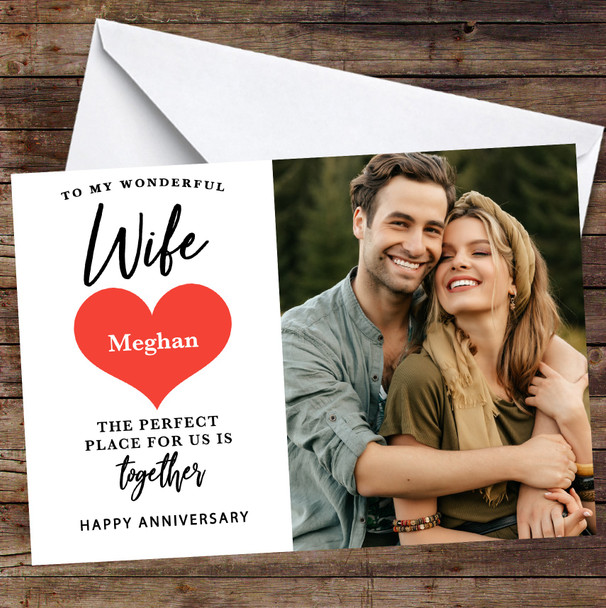 Personalised Romantic Couple Photo Heart Happy Anniversary Wife Card