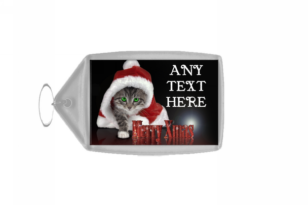 Santa Cat Christmas Personalised Keyring