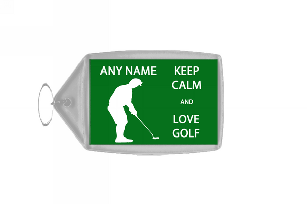 Keep Calm And Love Golf Personalised Large Keyring
