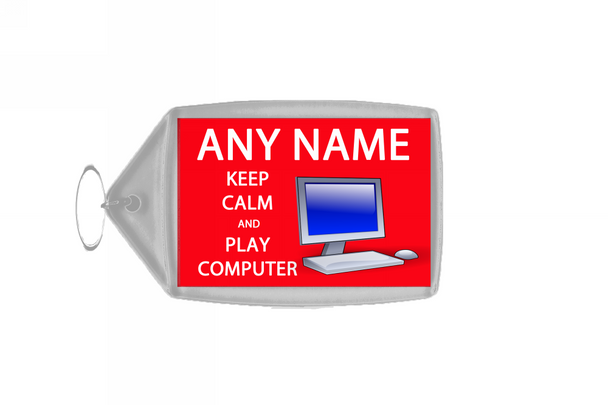 Keep Calm And Play Computer Personalised Large Keyring