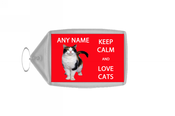 Keep Calm And Love Cats Personalised Large Keyring