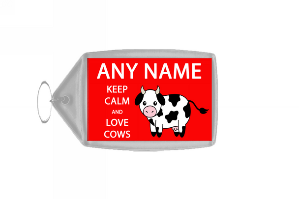 Keep Calm And Love Cows Red Personalised Large Keyring