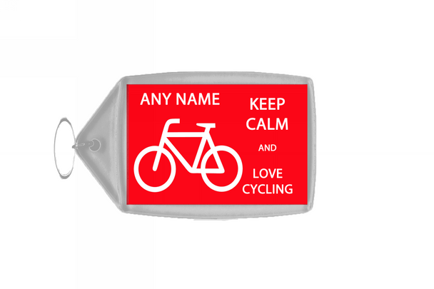 Keep Calm And Love Cycling Personalised Large Keyring