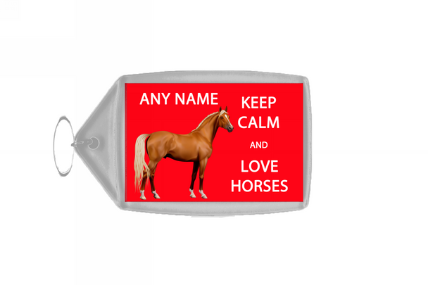 Keep Calm And Love Horses Red Personalised Large Keyring
