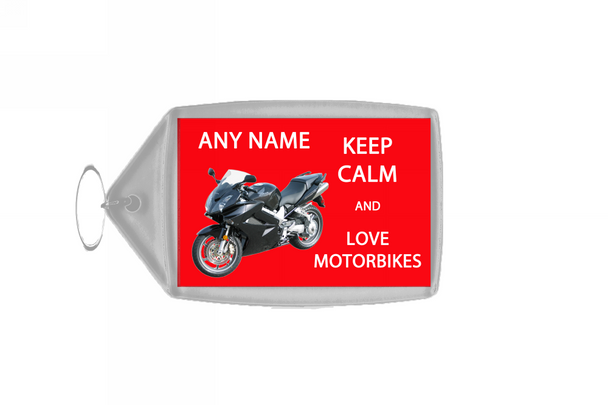 Keep Calm And Love Motorbikes Personalised Large Keyring
