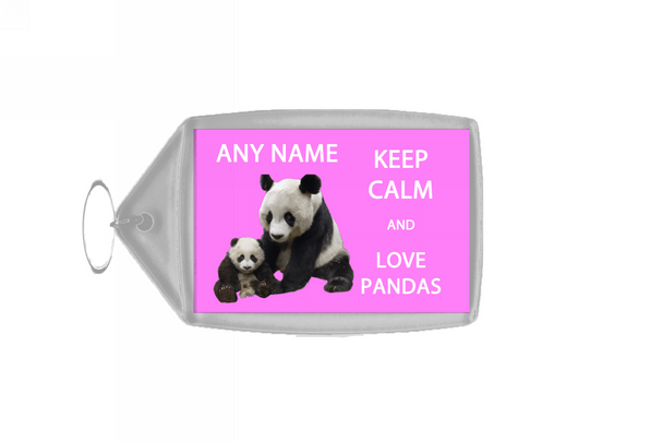 Keep Calm And Love Pandas Pink Personalised Large Keyring