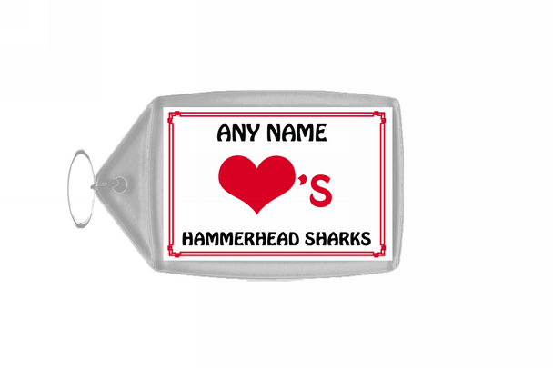 Love Heart Hammerhead Sharks Personalised Keyring