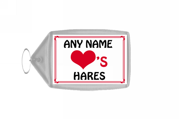 Love Heart Hares Personalised Keyring