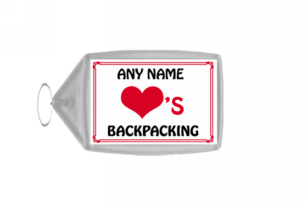 Love Heart Backpacking Personalised Keyring