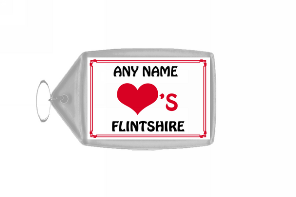 Love Heart Flintshire Personalised Keyring