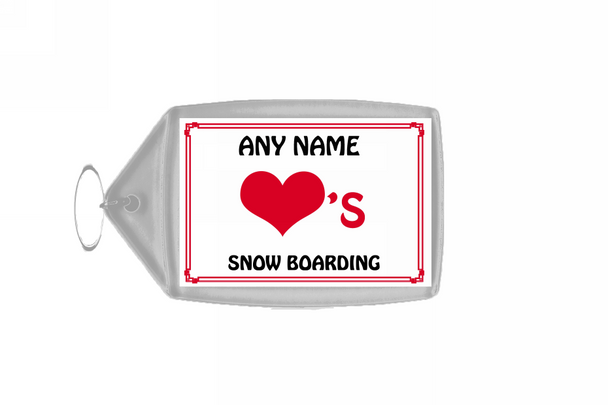 Love Heart Snow Boarding Personalised Keyring