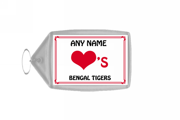 Love Heart Bengal Tigers Personalised Keyring