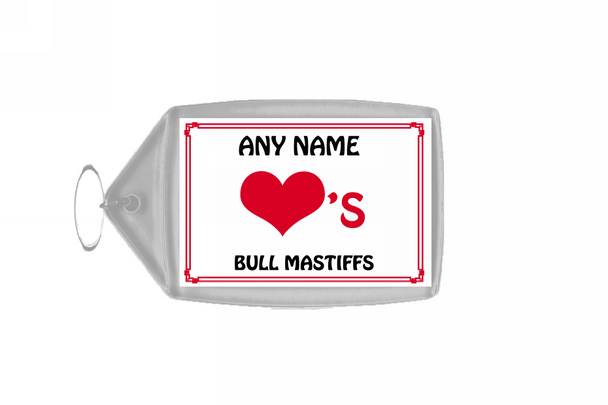 Love Heart Bull Mastiffs Personalised Keyring