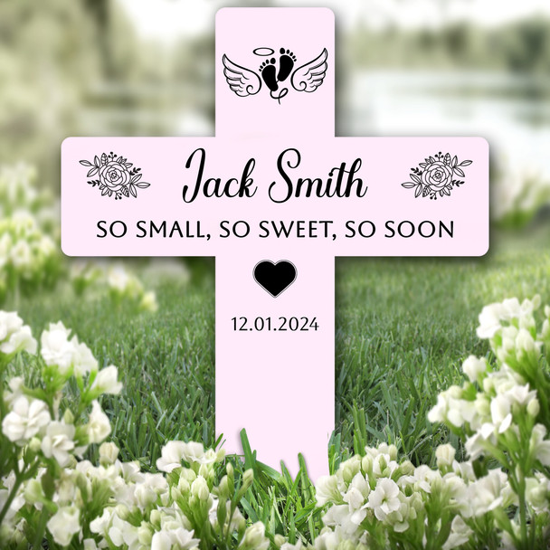 Cross Pink Baby Feet Wings Remembrance Garden Plaque Grave Marker Memorial Stake