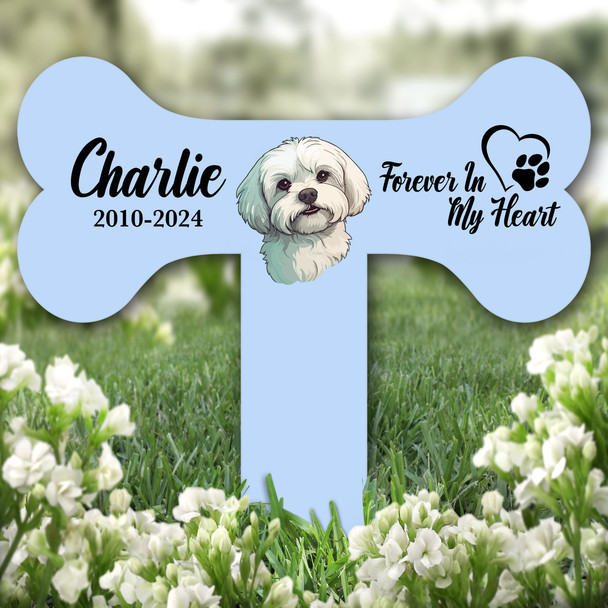 Bone Blue Maltese Dog Heart Pet Remembrance Garden Plaque Grave Memorial Stake