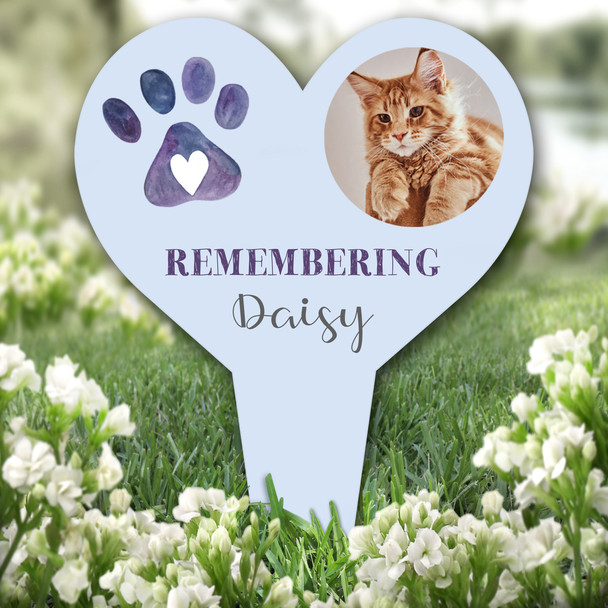 Heart Cat Dog Pet Loss Paw Photo Blue Remembrance Grave Plaque Memorial Stake