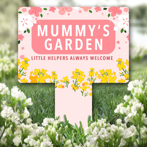 Pink Yellow Flowers Mummy's Garden Personalised Gift Garden Plaque Sign Stake