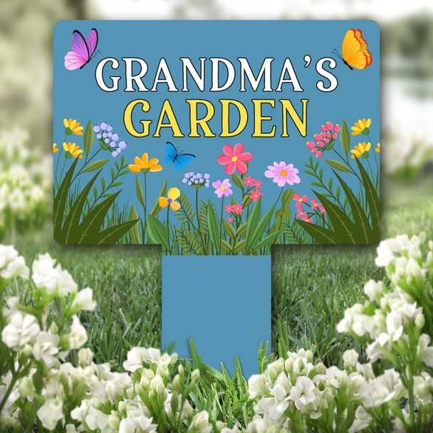 Spring Flowers Butterflies Grandma's Garden Gift Garden Plaque Sign Stake