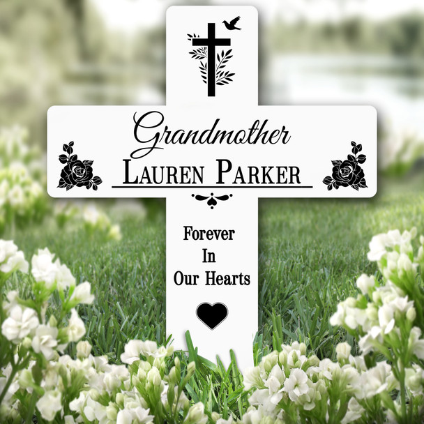 Cross Grandmother Black Roses Remembrance Grave Garden Plaque Memorial Stake
