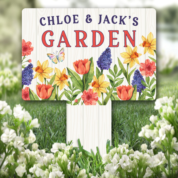 Watercolour Flowers Garden Personalised Gift Garden Plaque Sign Ground Stake