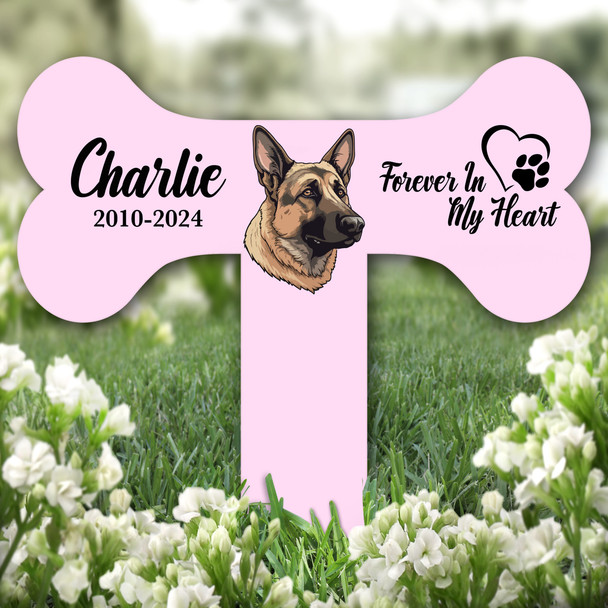 Bone Pink German Shepherd Dog Heart Pet Remembrance Grave Plaque Memorial Stake