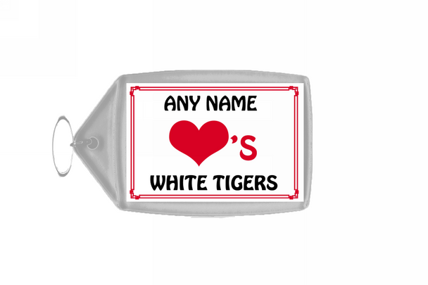 Love Heart White Tigers Personalised Keyring