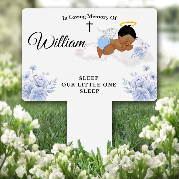 Blue Dark Skin Baby Boy Remembrance Garden Plaque Grave Marker Memorial Stake