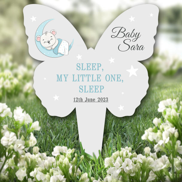 Butterfly Blue Baby Bear Remembrance Garden Plaque Grave Marker Memorial Stake