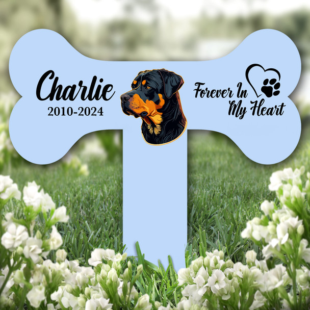 Bone Blue Rottweiler Dog Heart Pet Remembrance Grave Plaque Memorial Stake