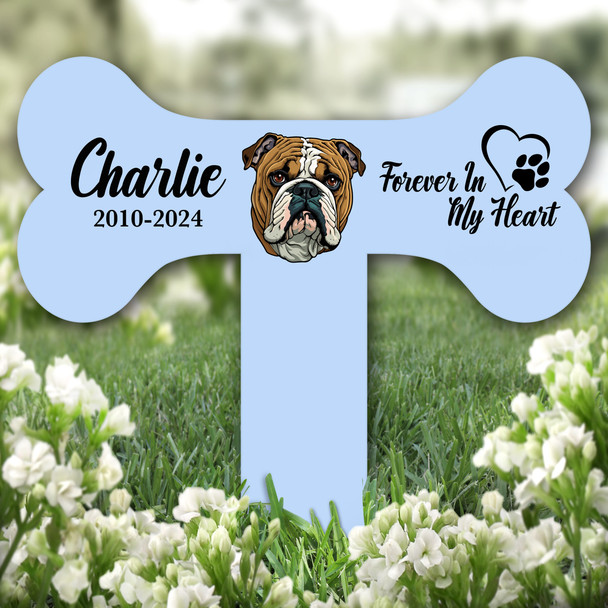 Bone Blue Bulldog Heart Pet Remembrance Garden Plaque Grave Memorial Stake