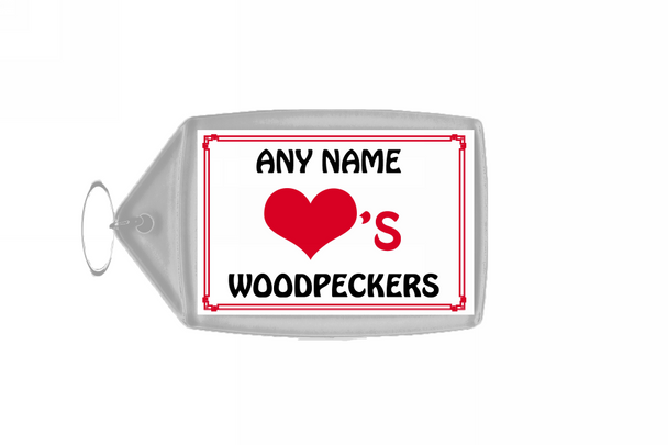 Love Heart Woodpeckers Personalised Keyring