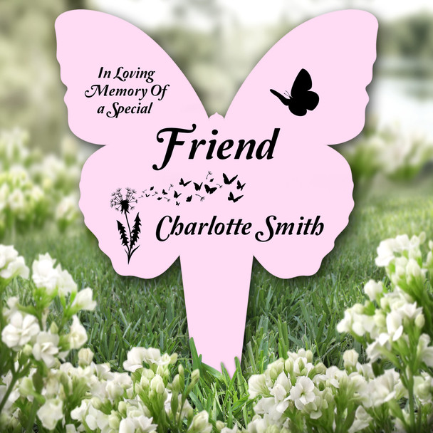 Butterfly Pink Friend Dandelion Remembrance Grave Garden Plaque Memorial Stake