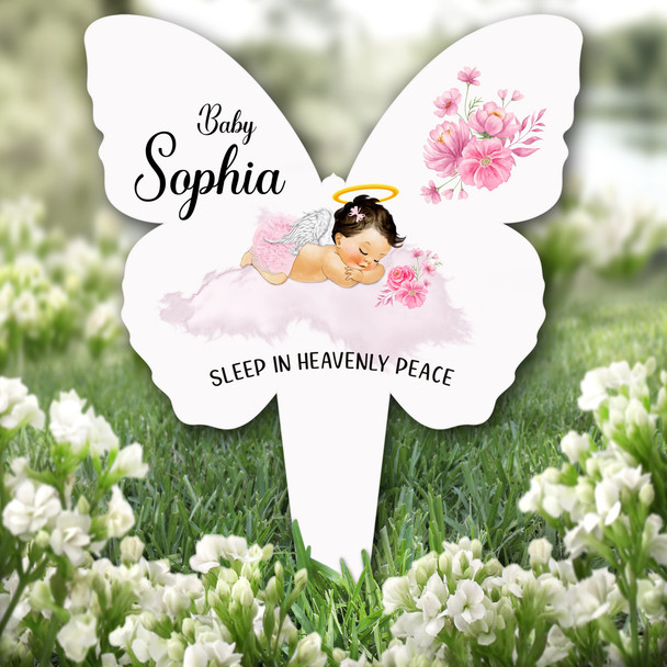 Butterfly Light Brown Baby Girl Pink Remembrance Plaque Grave Memorial Stake