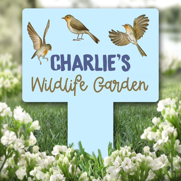 Bird Robins Blue Wildlife Garden Personalised Gift Garden Plaque Sign Stake
