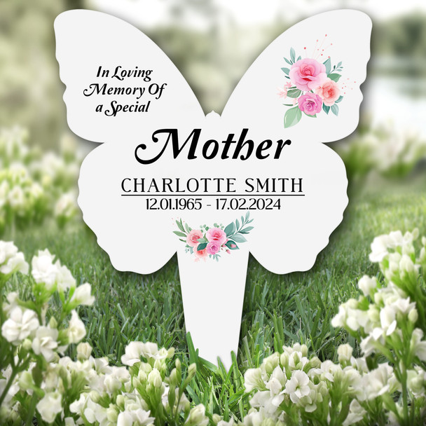 Butterfly Mother Floral Remembrance Plaque Grave Personalised Memorial Stake
