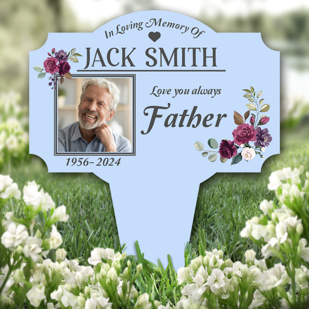 Blue Father Floral Photo Remembrance Garden Plaque Grave Marker Memorial Stake