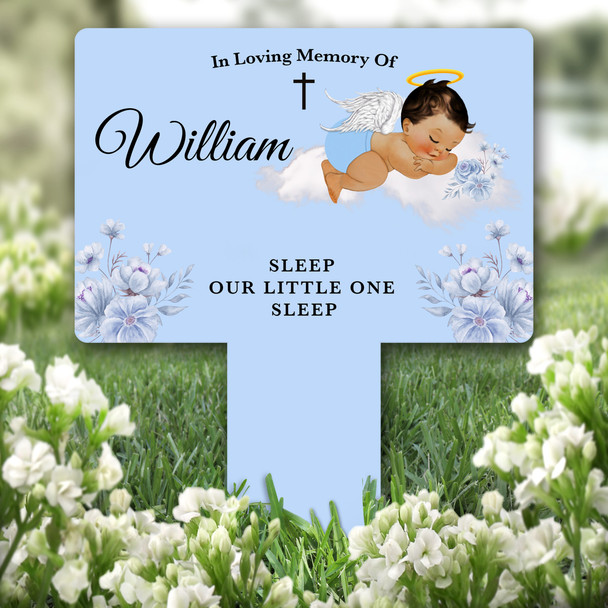 Brown Hair Baby Boy Blue Remembrance Garden Plaque Grave Marker Memorial Stake