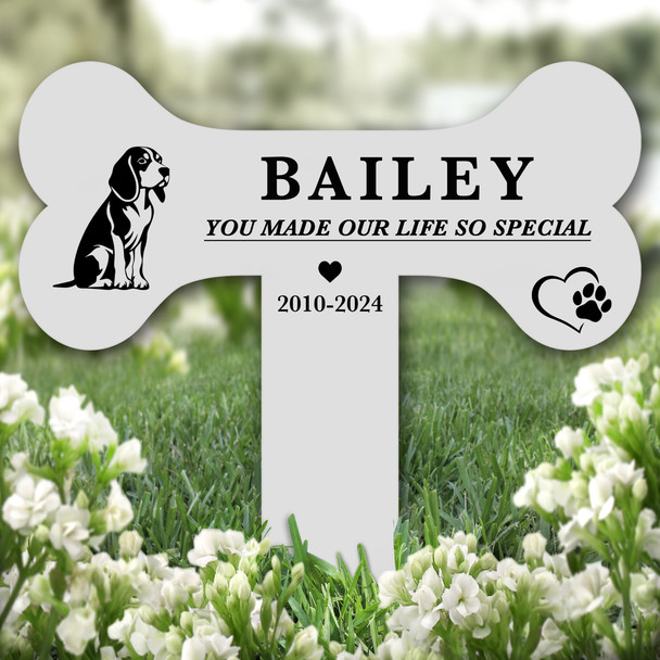 Bone Beagle Dog Pet Remembrance Garden Plaque Grave Marker Memorial Stake