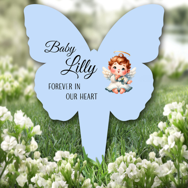 Butterfly Blue Baby Angel Remembrance Garden Plaque Grave Marker Memorial Stake