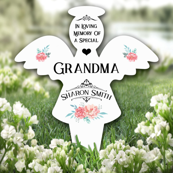 Angel Special Grandma Floral Remembrance Garden Plaque Grave Memorial Stake