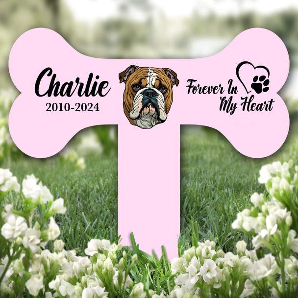 Bone Pink Bulldog Heart Pet Remembrance Garden Plaque Grave Memorial Stake