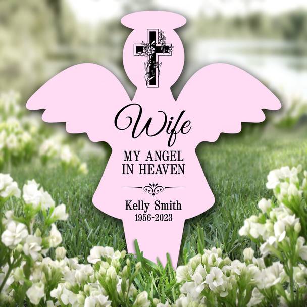 Angel Pink Wife Black Cross Remembrance Garden Plaque Grave Memorial Stake