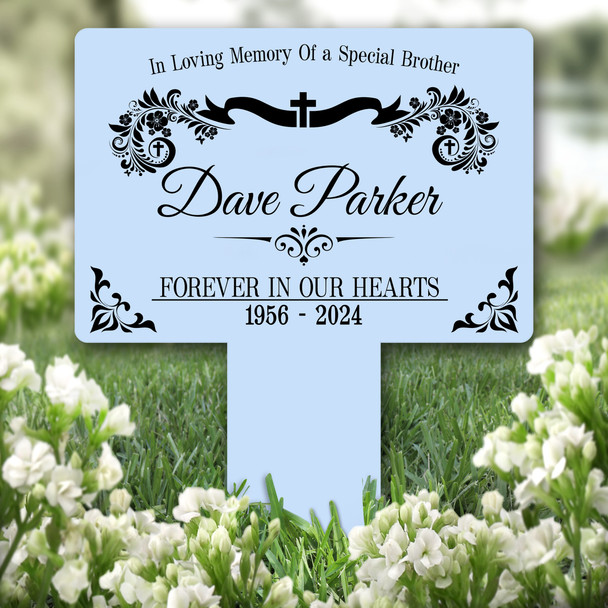 Brother Floral Cross Blue Remembrance Garden Plaque Grave Marker Memorial Stake Brother Floral Cross Blue Remembrance Garden Plaque Grave Marker Memorial Stake