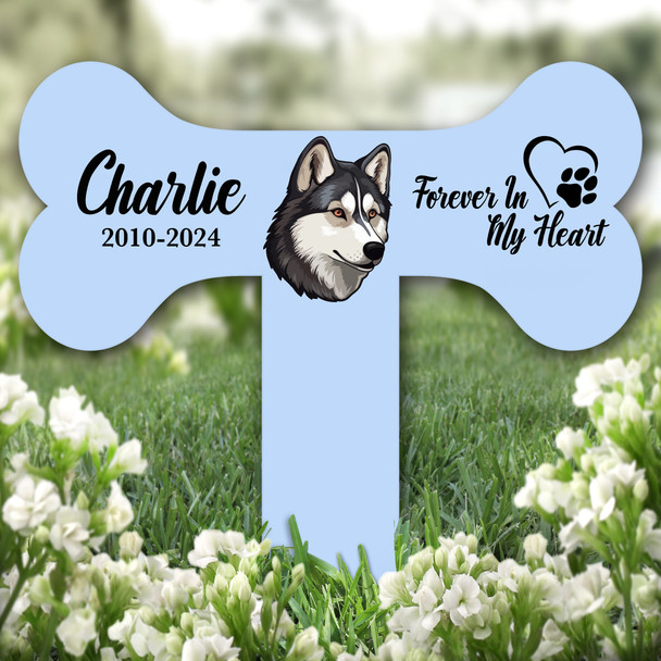 Bone Blue Husky Dog Heart Pet Remembrance Garden Plaque Grave Memorial Stake