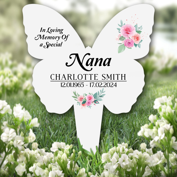 Butterfly Nana Floral Remembrance Plaque Grave Personalised Memorial Stake