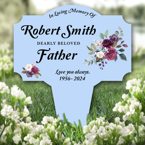 Blue Father Floral Remembrance Garden Plaque Grave Marker Memorial Stake