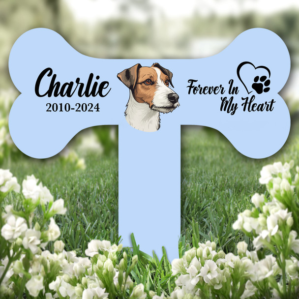 Bone Blue Jack Russell Terrier Dog Heart Pet Grave Garden Plaque Memorial Stake