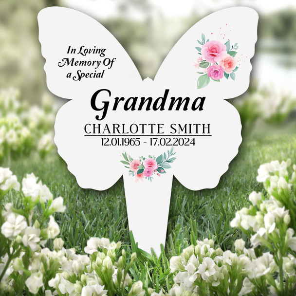 Butterfly Grandma Floral Remembrance Garden Plaque Grave Marker Memorial Stake
