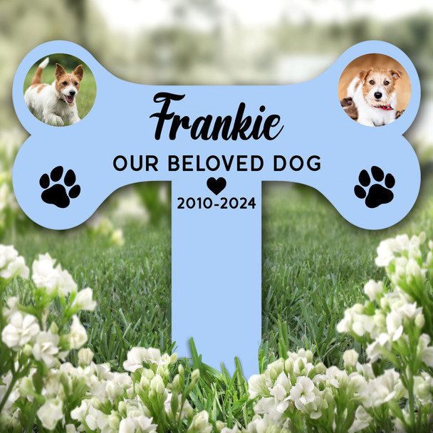 Bone Blue Photo Dog s Pet Remembrance Garden Plaque Grave Marker Memorial Stake