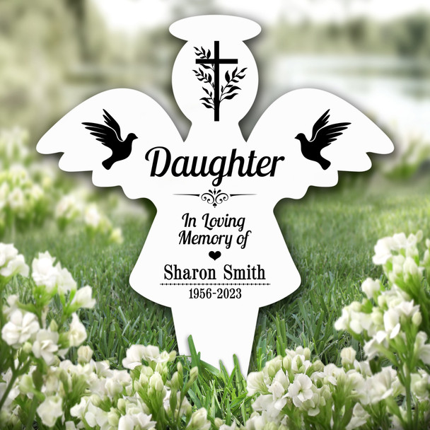 Angel Daughter Black Doves Cross Remembrance Garden Plaque Grave Memorial Stake